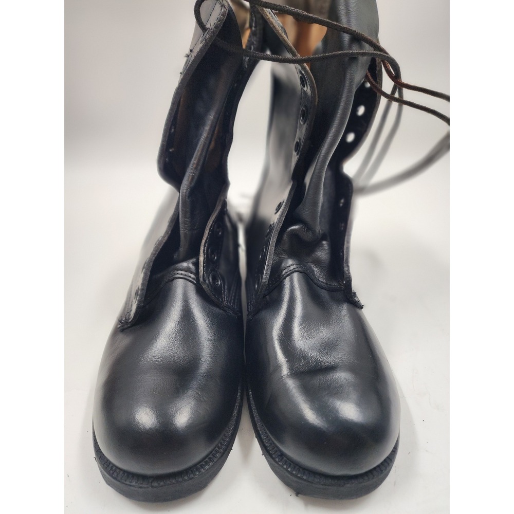 Vintage Black Leather Combat Boots Military Style High Top Lug Sole Vietnam era